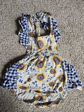 Sunflower & Blue Gingham Baby Romper